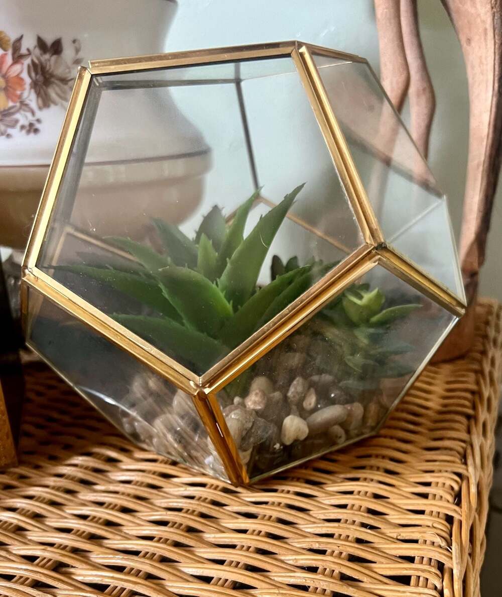 Gold Pentagonal Glass Terrarium